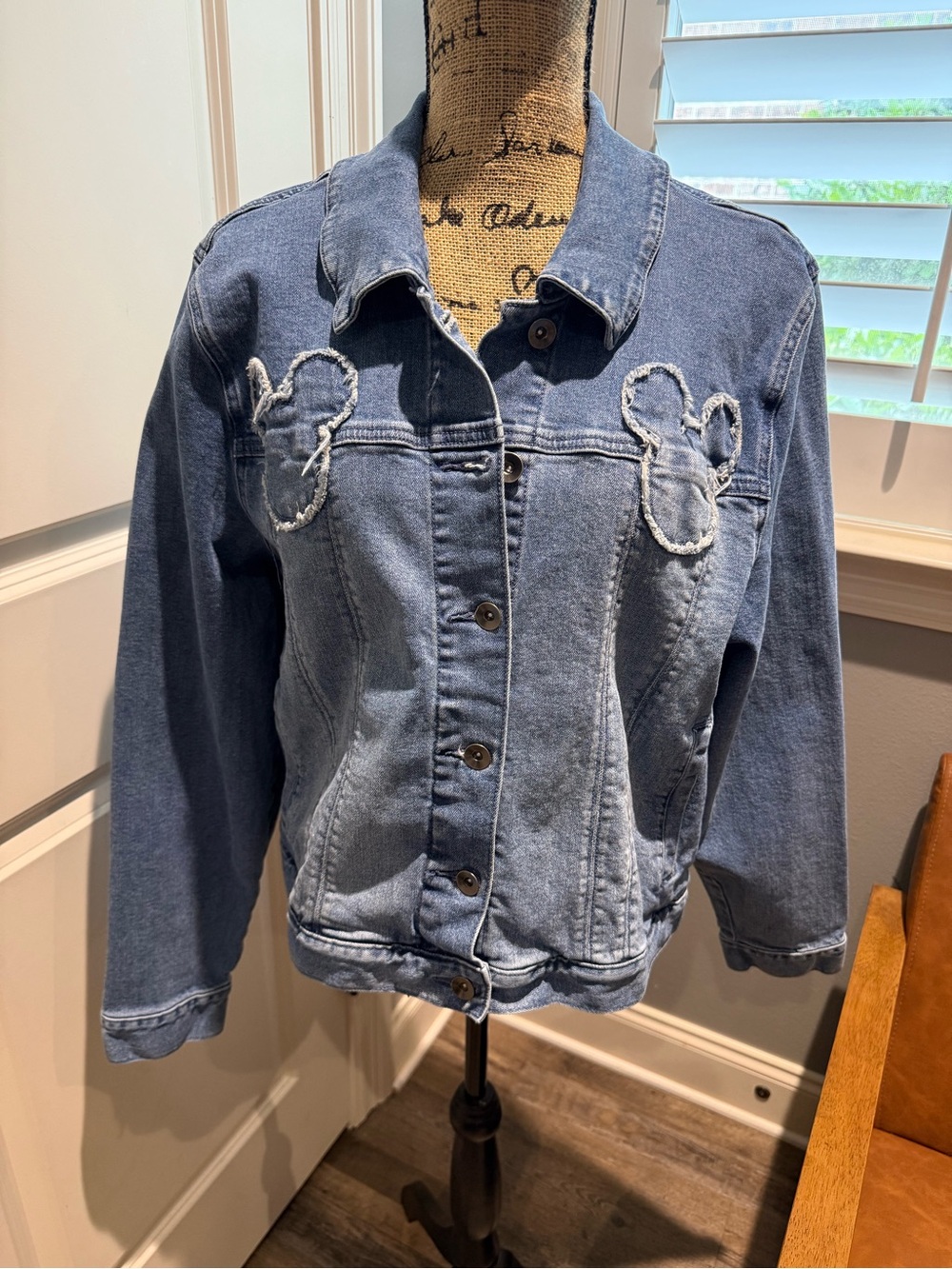 Her Universe Blue Denim Jacket with Frayed Mickey Mouse Appliqués